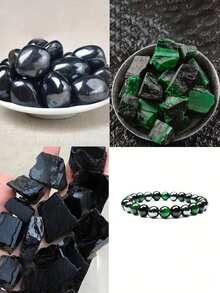 天然绿色虎眼石和黑色黑曜石护身手链，寓意好运、平衡、自信，波西米亚风格派对饰品，男女皆宜 - 彩色 - 查看 4