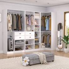 110'' Set Of 3 Corner Closet Organizer System With Wood Drawers And Hanging Rods - trắng - Xem 2