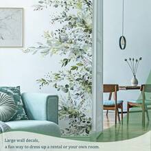 Calcomanías de pared de hojas verdes para despegar y pegar, calcomanías de pared de vinilo de hojas de flores grandes, decoración del hogar de vid extraíble, arte para dormitorio, sala de - Flor rosa B - Ver 12
