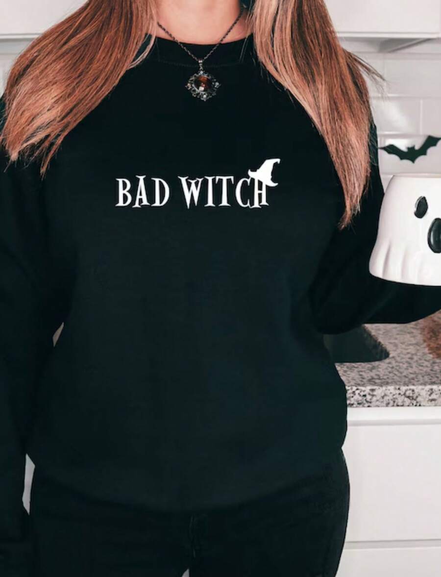 Good Witch Bad Witch Sweatshirts, Halloween Shirts, Halloween Party Costume, Best Friends Matching Halloween Crewneck, Witch Graphic Shirt - 黑色 - 查看 1