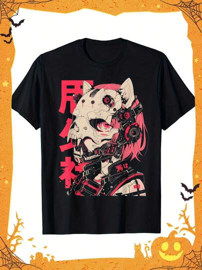 Anime Manga Cyberpunk Aesthetic Techwear Harajuku Cat T-Shirt Selected Pure Cotton Fun Design DIY Pure Cotton, Rich Patterns, Soft And Breathable