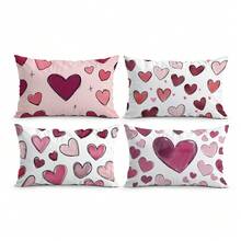 4pcs Valentine's Day Theme Heart Pattern Pillow Cover, Single-Sided Printed Cushion Cover, Suitable For Living Room, Bedroom, Home Decor, All Season - Multicolor - View 12