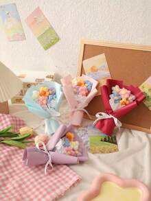 Charming Dopamine Colorful Faux Mini Knitted Flower Bouquet - Ideal For Valentine's Day, Birthday, Party, Mother's Day, Anniversary Surprise Gifts | Multicolor Home Decor Accents, Bouquet Accessories - Multicolor - View 2