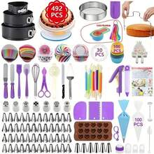 492 Pcs Cake Decorating Kit With Baking Supplies- Cake Turntable For Decorating With Baking Pans, Leveler, 48 Numbered Piping Tips, 2 Spatulas,Cream Decoration Tips, Decorative Bags & More - Multicolor - View 1