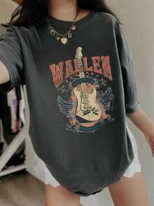 1 件女童休闲鸭印花圆领短袖 T 恤，年轻学生运动服，艺术风格，激发想象力和自我表达，夏季 - 深灰色 - 查看 7