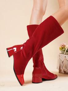 2025 New Autumn/Winter Fashion Thick Heel Tall Boots Women, Suede Knee-High Boots - Red - View 7