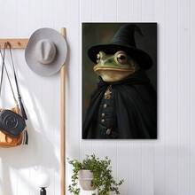 Framed Gothic Animal Wall Art Frog Canvas Print Dark Academia Animal Painting Frog Artwork Animal Portrait Pictures Frog Canvas Print Vintage Moody Posters Vintage, Creative Home Decoration, High Quality Decorative Posters, Dormitory, Gym, Bar, Cafe, Arcade, Room Living Room Wall Decoration Painting, Perfect Gift. - Framed - View 4