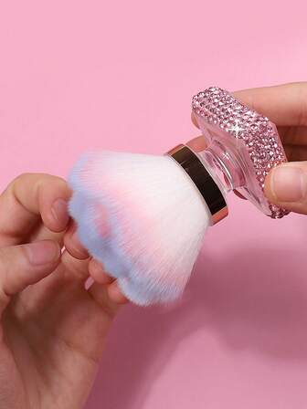 klimonla 1pc Rose Flower Shaped Cleaning Brush, Rhinestone Acrylic Crystal Base, Transparent Edge Nail Surface Cleaning Brush Manicure Cleaning Tool Soft Hair Brush Makeup Blush Brush
