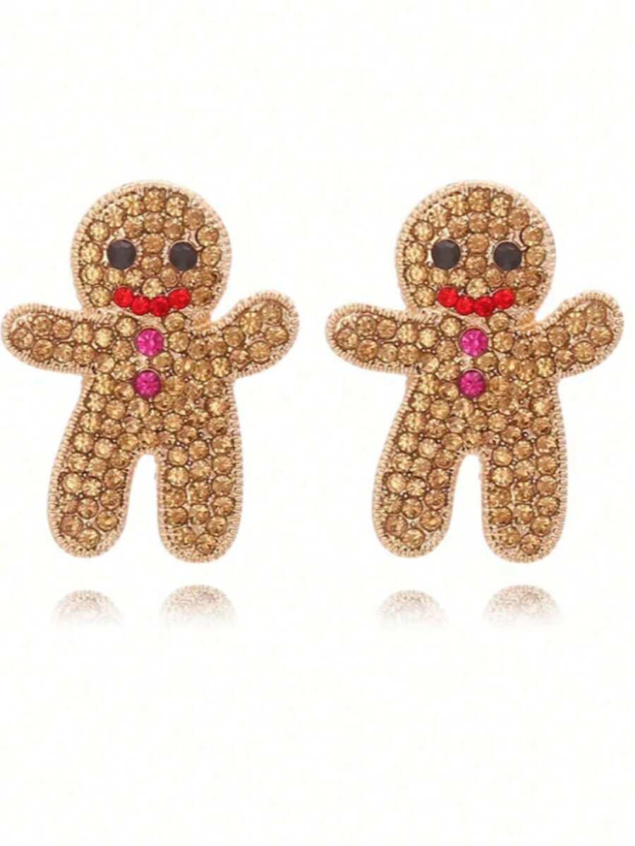 1 Đôi bông tai hình người bánh gừng Giáng sinh đính đá lấp lánh dễ thương, bông tai Giáng sinh bằng hợp kim đính đá sang trọng, dành cho bé gái - Nhiều màu 1 - Xem 1