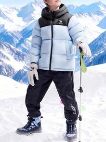 CAMEL CROWN Children's Down Jacket, Thickened With Down, Warm, Windproof, Anti-Static, Hooded, Zip-Up, Suitable For Winter. - Phantom Black/Ether Blue - View 5