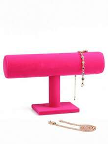 1pc Premium Velvet Bracelet/Bangle Display Stand, T-Bar Bracelet/Watch Holder, Velvet Bracelet/Jewelry Organizer, Wooden Base Necklace Bracelet Pendant Holder, Fashionable Women Tabletop Jewelry Storage Organizer, Minimalist Jewelry Display Rack - Multicolor - View 17