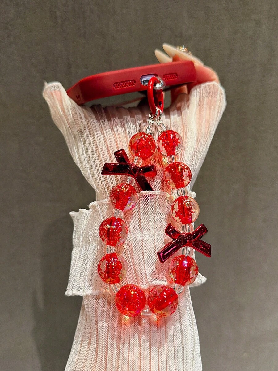 1 Stück rot elektrolytisch beschichteter koreanisch/japanischer Stil Schleife & Herz Dekor Schlüsselband, geeignet für Handy, Tasche, Schlüsselanhänger Accessoires - Rot - Übersicht 1