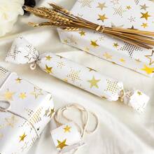 卷筒包装纸，适用于婚礼、派对、情人节、生日、毕业典礼等场合的礼品包装纸 - 纯色纸，礼品盒填充物，DIY 手工花卉装饰 - 白底金星 - 查看 4
