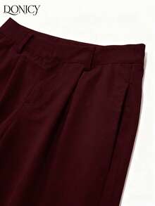 DONICY Quần nữ ống đứng xếp ly cạp cao màu trơn, mềm mại và thoải mái, thời trang, đa năng, thanh lịch, phù hợp cho sinh hoạt hàng ngày, hẹn hò, tiệc tùng, ngày Valentine, lễ hội, công sở. - Màu Đỏ Sâu - Xem 4