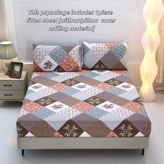 1pc Fitted Sheet Only (No Pillowcase/Filling), New European & American Style Diagonal Plaid Floral Pattern, Suitable For Double/Full/King/Queen Size, Luxury Bedding, Soft, Skin-Friendly, Comfortable, All Season, Bedroom, Hotel, Dormitory