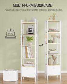 HaluPeit Libreria, Scaffale a 6 Ripiani, 1 Cassetti in Tessuto Pieghevoli, Scaffale Aperto, 24 x 40 x 173 cm, Stile Industriale, Adatta per Studio, Soggiorno, Colore Rovere - Bianco - Visualizzare 5