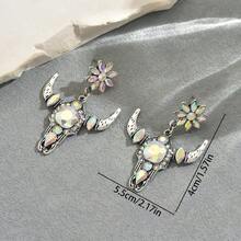 1 par de pendientes de mujer con cabeza de toro de cristal de moda, adecuados como accesorios para fiestas, regalo para amigos