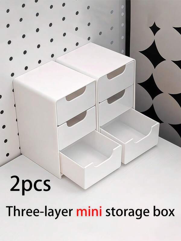 1 Mini Schreibtisch Aufbewahrungsbox mit 3 Fächern, Schmuck, Lippenstift und Make-up Aufbewahrungsbox, 3-stöckige einfache Schubladenaufbewahrungsbox, Schreibtisch Aufbewahrungsbox, Raumdekoration, Heimdekoration, Schlafzimmerdekoration, geeignet für die Organisation und Aufbewahrung von Make-up auf dem Schreibtisch, geeignet als Aufbewahrungsbox für Frauen, Reiseutensilien, Rückkehr zur Schule Schlafsaal Aufbewahrung