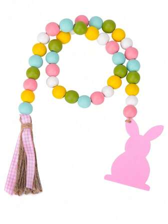 复活节木珠花环，春季木珠花环带流苏，木珠复活节波西米亚风装饰农舍乡村风悬挂装饰品，适用于家居房间墙壁多层托盘架，复活节兔子，复活节装饰品