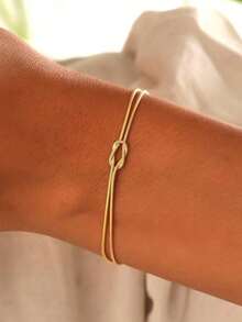 1pc Fashionable & Elegant Gold Love Knot Bracelet, Couples Matching Bracelet, Perfect Jewelry Gift For Friends - Gold - View 5