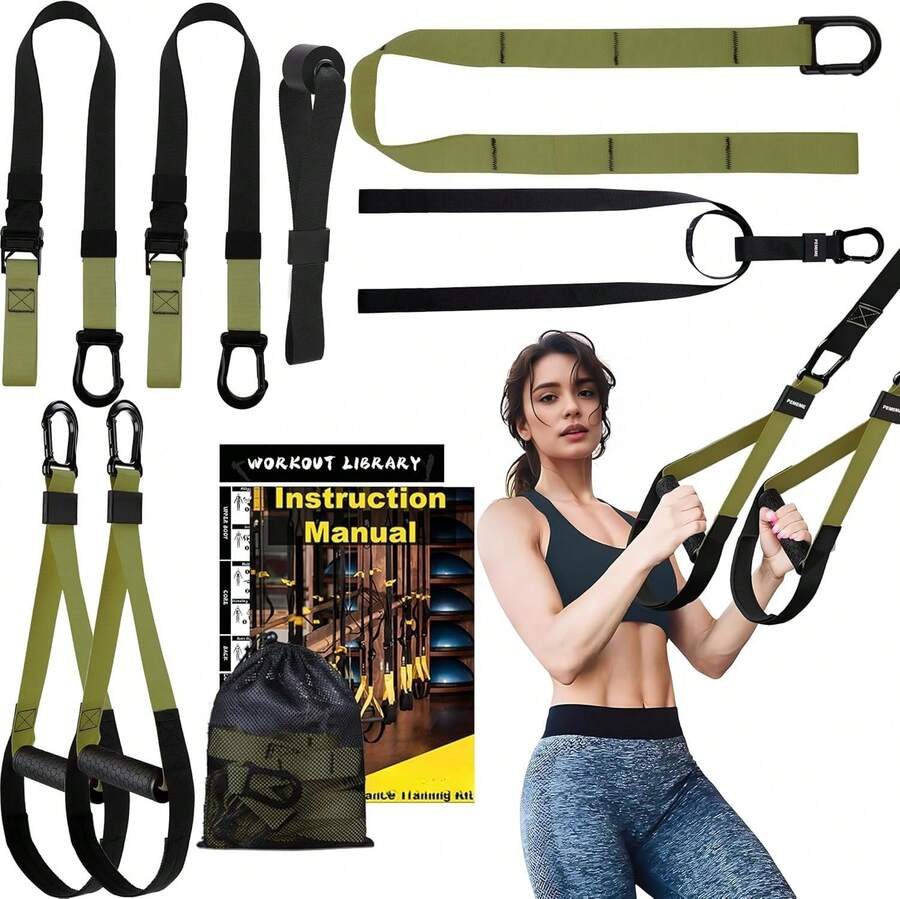 Resistance  Kiull- Workout With Suspension Trainer Straps, Door Anchor, Handlend Carrying Bag | Complete  Gym Equipment - 軍綠色 - 查看 1