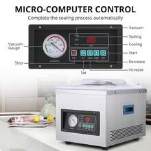 Máquina selladora al aspiradora de cámara, 180w-320w,Dz-260S 3 M³/H tasa de bomba, controlada por microordenador, máquinas de sellado al aspiradora domésticas y comerciales con estructura de acero - Plateado - Ver 5