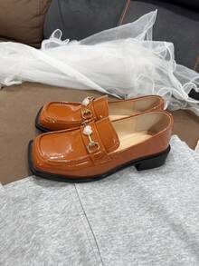 Thick Sole Flats Suitable For Performances, Cute & Elegant Casual Student Style Loafers, All Season - Burnt Orange - View 11
