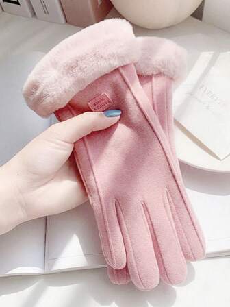 1 双女士时尚冬季手套，户外保暖触屏手套，防风骑行手套