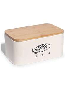 Madera Nieve Paneras con tapa de bambú, puede usarse como tabla de cortar, amplio diseño retro de metal, ideal para almacenar y mantener el pan fresco durante mucho tiempo. - Albaricoque - Ver 8