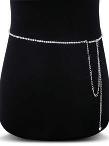 1pc Rhinestone Waist Chain Silver Crystal Wai - Silver - View 4