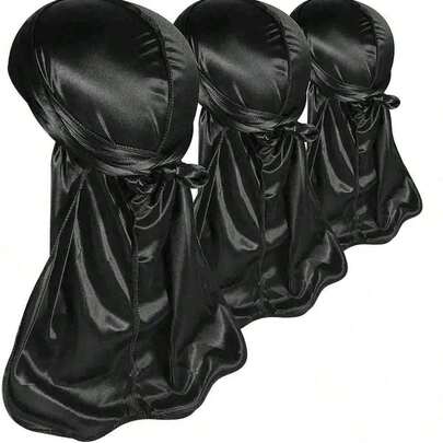 1pc Reusable Men's Shower Cap, Washable Shower Hair Turban, 100% Polyester Long Tail Wave Cap, Suitable For Long Hair & Braids, Durable Bathroom Accessory