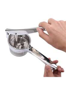 （孔的数量和位置随机分布）1个手动蒜蓉压榨器榨汁机侧孔多功能捣碎器压泥器土豆泥不锈钢压榨果蔬泥榨汁机厨房工具 - 銀色 - 查看 7