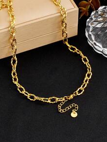 RAYQUEEN 1pc Stainless Steel Sun Face Pendant Necklace, Unique Design, Suitable For Daily Wear - Yellow Gold - View 4