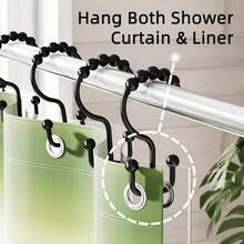 6个装不锈钢双滑球浴帘挂钩 - 防锈，滑动顺畅的双环设计，适用于浴室 - 彩色 - 查看 8