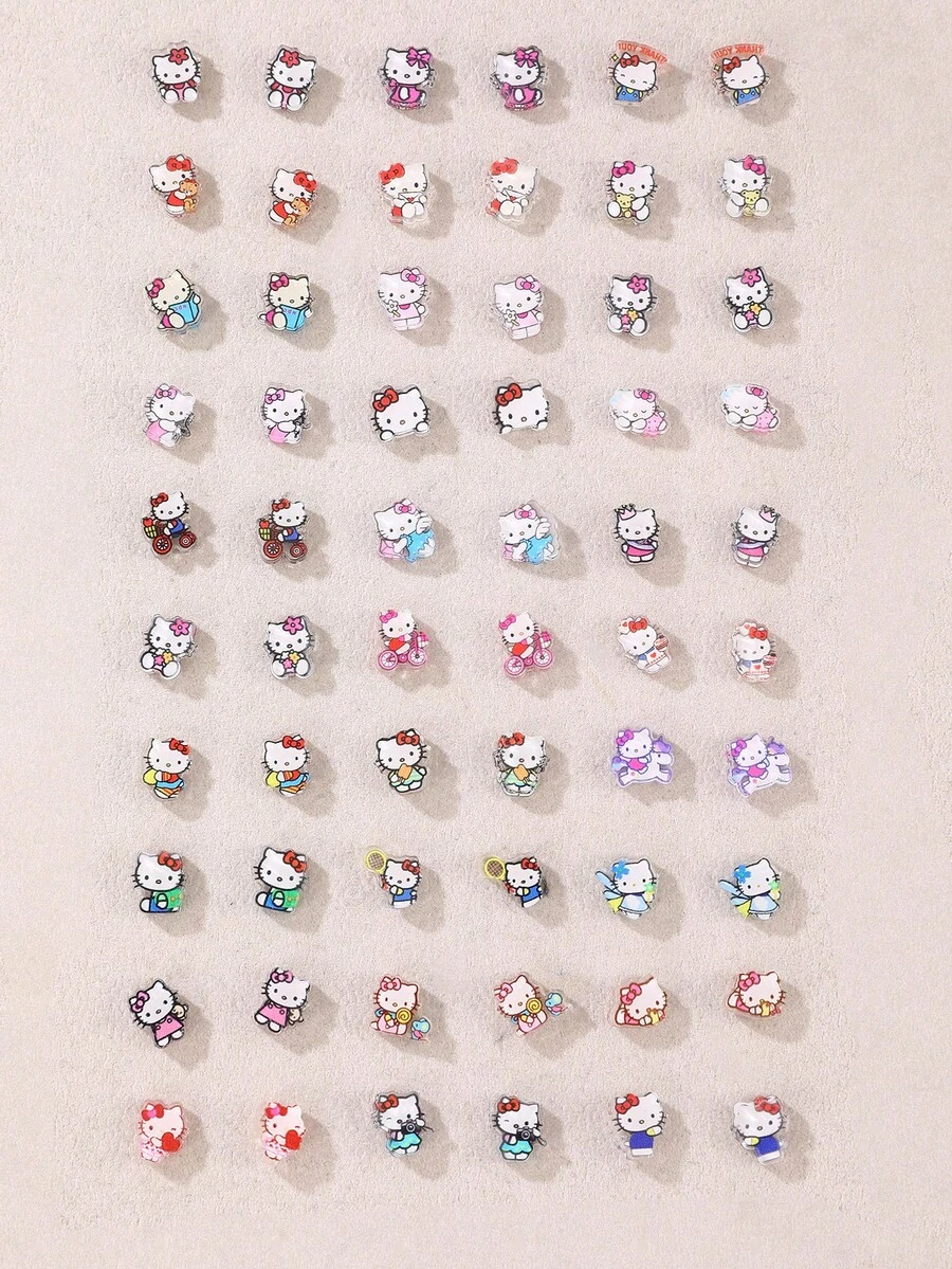 60pcs Sanrio Kumakuma Cat Earring Set, Fashion Casual Cute Earrings For Girls - Multicolor - View 1