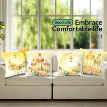 4pcs Ramadan Floral Lantern Pattern Pillow Covers, Single-Sided Printed Cushion Covers, Suitable For Living Room, Bedroom, Home Decor, All Season - Multicolor - View 6