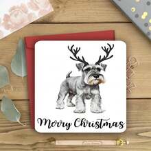 Bezaubernde Mini Schnauzer Weihnachtskarte mit Geweih - perfekt für Familie und Freunde, abgerundete Ecken, hochwertige Papierqualität - Einheitsgröße - Übersicht 1