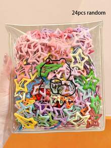 100个闪亮混搭Y2K五角星BB夹，款式随机，可爱星星金属合金BB夹发饰 - 女孩Y2K五角星按扣发夹，防滑，女士配饰 - 适合日常派对，多巴胺色彩缤纷的派对主角套装，爪夹，发爪，发夹，发卡，头部配饰，发夹 - 彩色 - 查看 19