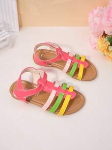 1 Paar Mädchen Regenbogen-farbige Sandalen mit glänzendem PU-Leder, offene Zehen, flacher Klettverschluss, Dopamin-süßer Stil Sandalen, für Sommer, Park, Urlaub und Alltag - Verschiedenfarbig - Übersicht 6