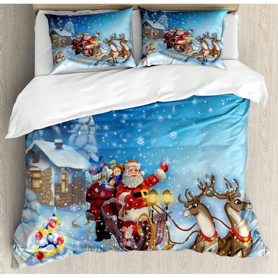 Winter Duvet Cover Set, Merry Theme Delicate Snowflakes, Vintage Holiday Pattern, 3 Piece Bedding Set With 2 Pillow Shams, Size, Teal White - Navy Blue - View 1