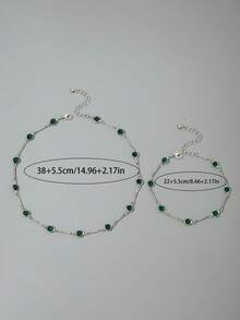 imoli 1 Set Women Jewelry Includes 1 Rhinestone Anklet And 1 Rhinestone Necklace, Minimalist & Fashionable Design, Suitable For Daily Wear, Casual Occasions, And Gifts - 15633-nA-green-3-set - View 6