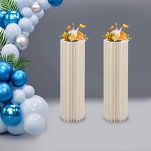 39.4in Tall Foldable Paper Columns, 2 Pcs Display Pedestals, Cream White Wedding Centerpieces Display, Cylinder Flower Stand With Acrylic Panel, Paper Pillar For Engagement, Birthday, Party, Decoration(42 Cardboard, 100.23lbs Load Capacity) - Milky - View 4