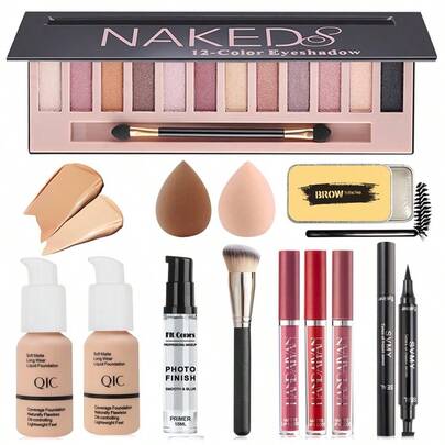 MX  All In One Makeup Kit Makeup Kit For Women Full Kit Travel Make Up Gift Set For Women Teens Girls Includes Eyeshadow Foundation Primer Lipstick Eyebrow Soap Eyeliner Stamp Brush Sponge