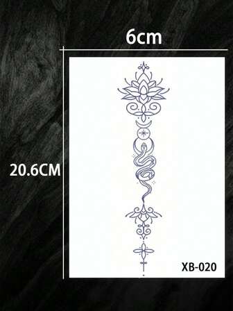 1片防水草本临时纹身贴纸，蛇与莲花图案，男女通用，半永久性手臂/肢体纹身，防汗，适用于万圣节、日常及节日皮肤装饰，可持续7-14天