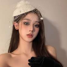 1 Piece Fashion Retro Republic Of China Style Mesh Hat Women's Headwear Bride Pearl Veil Socialite Cheongsam Dress Hair Accessories Halloween Decoration Suitable For Men And Women Festival Party Daily Wear Exquisite Halloween Christmas Thanksgiving Festival Gifts Birthday Gifts - 白色珍珠禮帽 - 查看 9