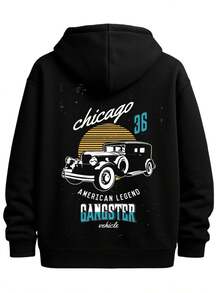 Gangster Black Hoodies Polyester Men's Comfy Loose Drawstring Fashion Hooded Pullover, Mens Clothing For Autumn Winter - màu đen - Xem 1