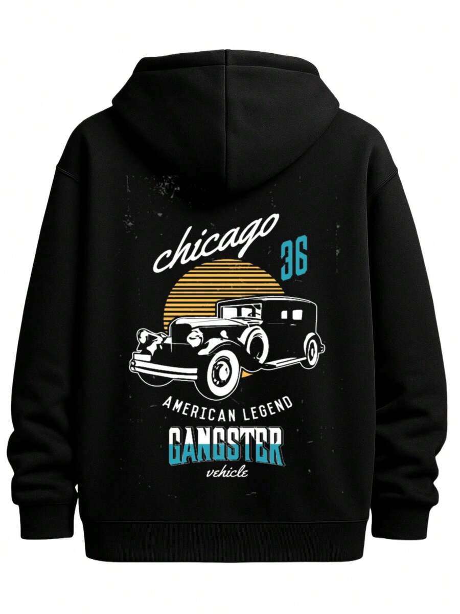 Gangster Black Hoodies Polyester Men's Comfy Loose Drawstring Fashion Hooded Pullover, Mens Clothing For Autumn Winter - màu đen - Xem 1