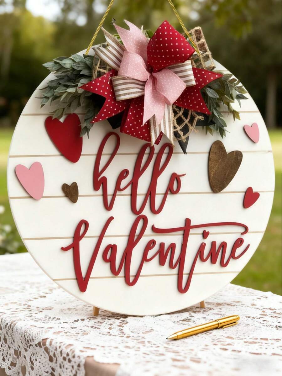 1 tượng trang trí, Tấm bảng gỗ hình trái tim ngày Valentine, Đồ trang trí Valentine, Quà tặng đám cưới/đính hôn, Móc treo cửa bằng gỗ tròn, Trang trí nhà cửa, Vật dụng gia đình - Nhiều màu - Xem 1