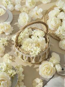 MEHELANY 24朵白色混合仿真花头，包括仿真牡丹、玫瑰等，适用于婚礼、母亲节、情人节、DIY花环、新年装饰、礼品、伴娘捧花、新郎胸花、新娘送礼会、家居装饰、餐桌摆设、蛋糕装饰、春季装饰等。 - 白色 - 查看 5