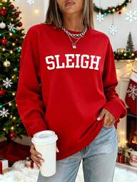 SLEIGH GIRL Christmas Women Oversized Crew Neck Long Sleeve Casual Sweatshirt